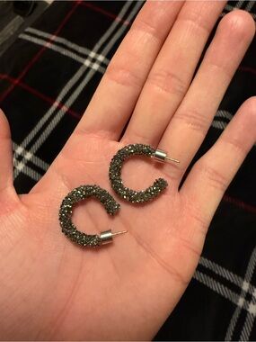 Sparkling Gunmetal Crystal Half-Hoop Stud Earrings
